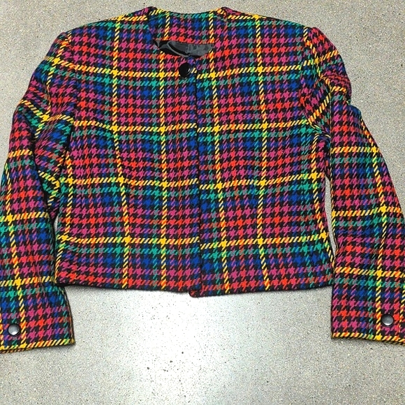 Vintage 90s JH Collectibles 2pc suit jacket & skirt bright plaid sz 8 EUC - Picture 9 of 15